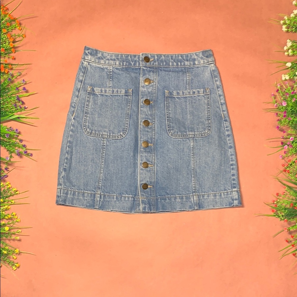 LOFT Blue Button-Front Denim Skirt